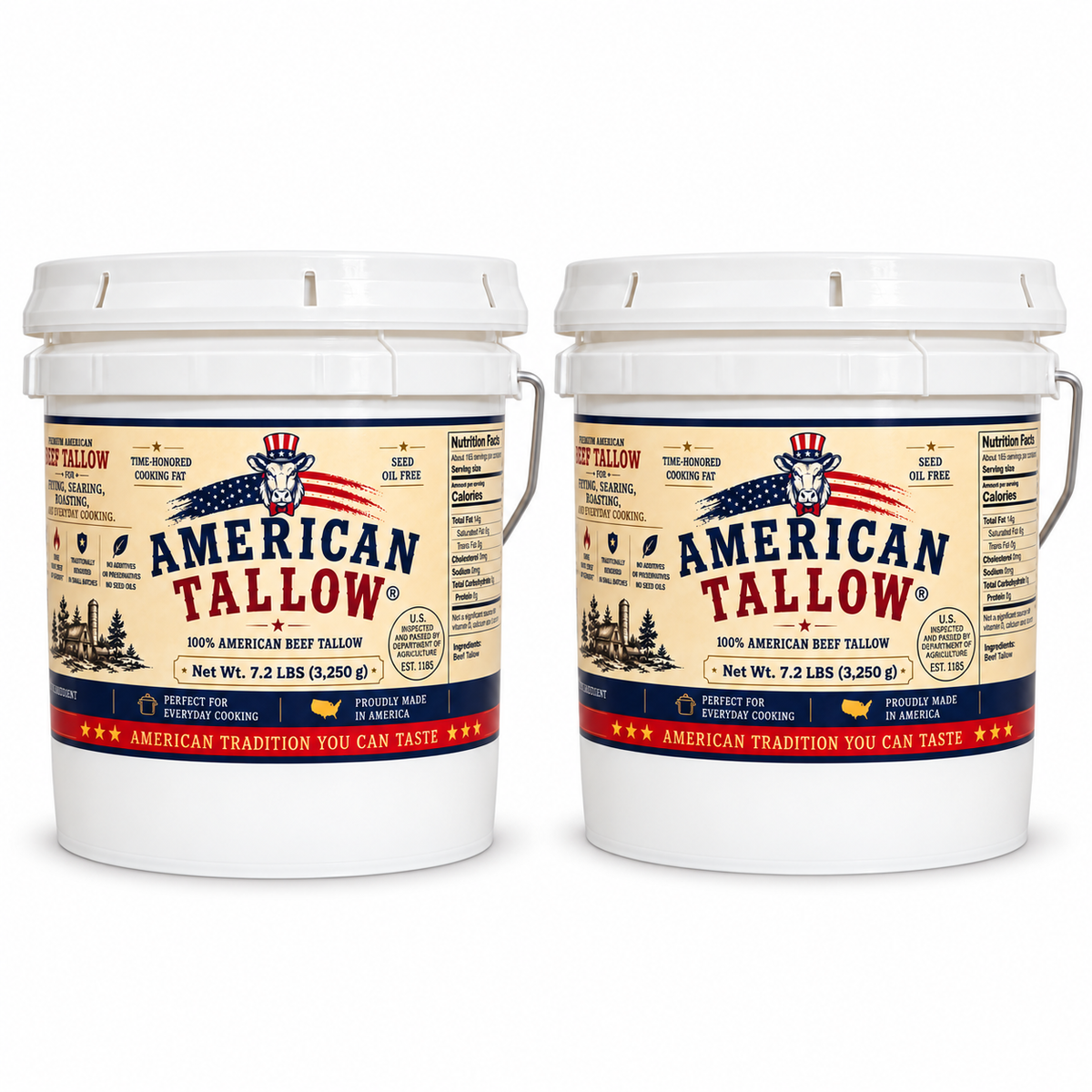 100% Pure American Beef Tallow – 1-Gallon Bucket (7.2 lb) | Seed Oil Free Cooking Fat