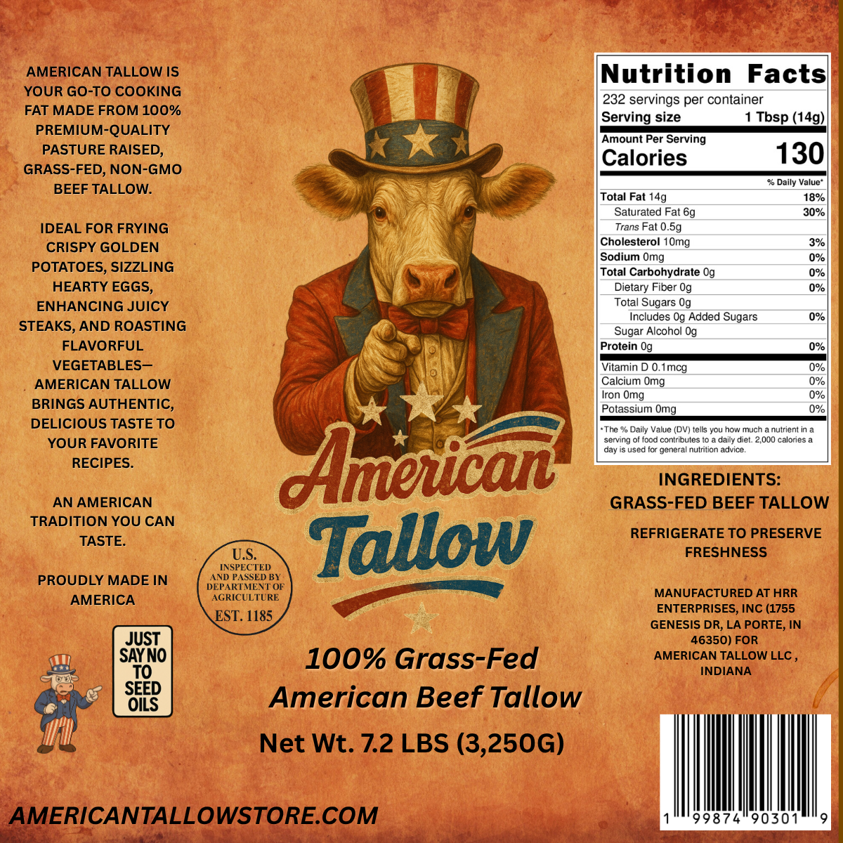 100% Grass-Fed & Grass-Finished Beef Tallow β 1 Gallon Bulk Bucket (7.2 lbs) | Non-GMO & Pasture-Raised