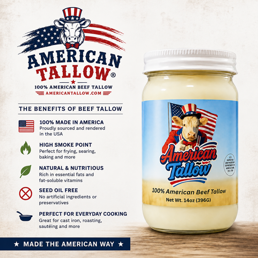 100% American Beef Tallow - 14 oz Glass Jar | Seed Oil Free Cooking Fat