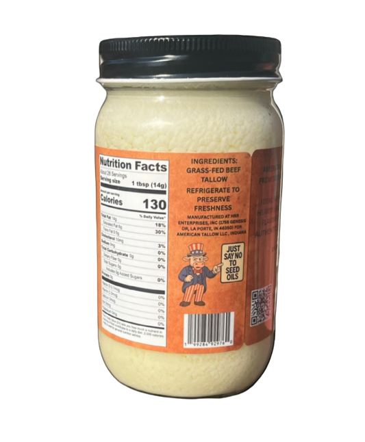 100% Grass-Fed American Beef Tallow – Pasture-Raised & Non-GMO – 14 oz Glass Jar