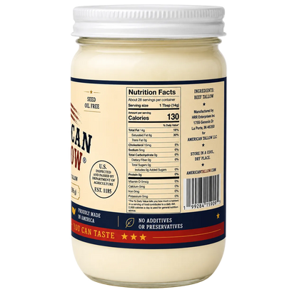 100% Pure American Beef Tallow – 14 oz Glass Jar | Seed Oil Free Cooking Fat