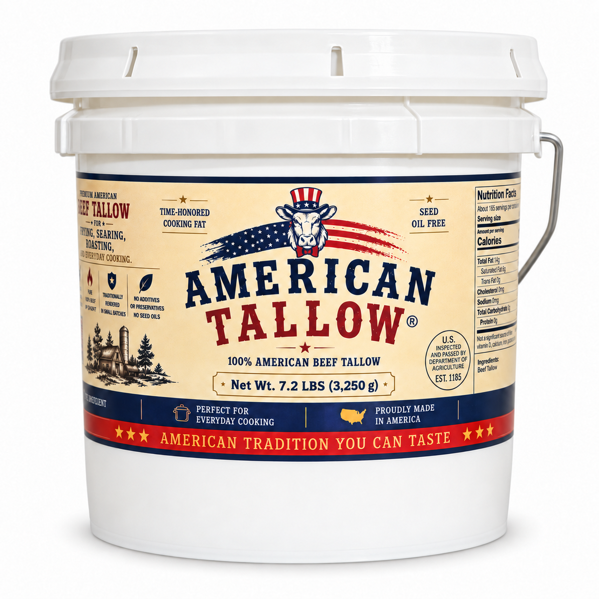 100% Pure American Beef Tallow – 1-Gallon Bucket (7.2 lb) | Seed Oil Free Cooking Fat