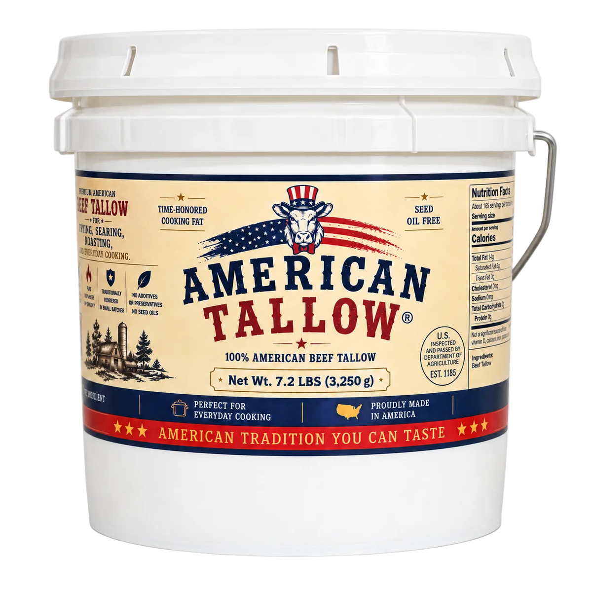 100% Pure American Beef Tallow – 1-Gallon Bucket (7.2 lb) | Seed Oil Free Cooking Fat