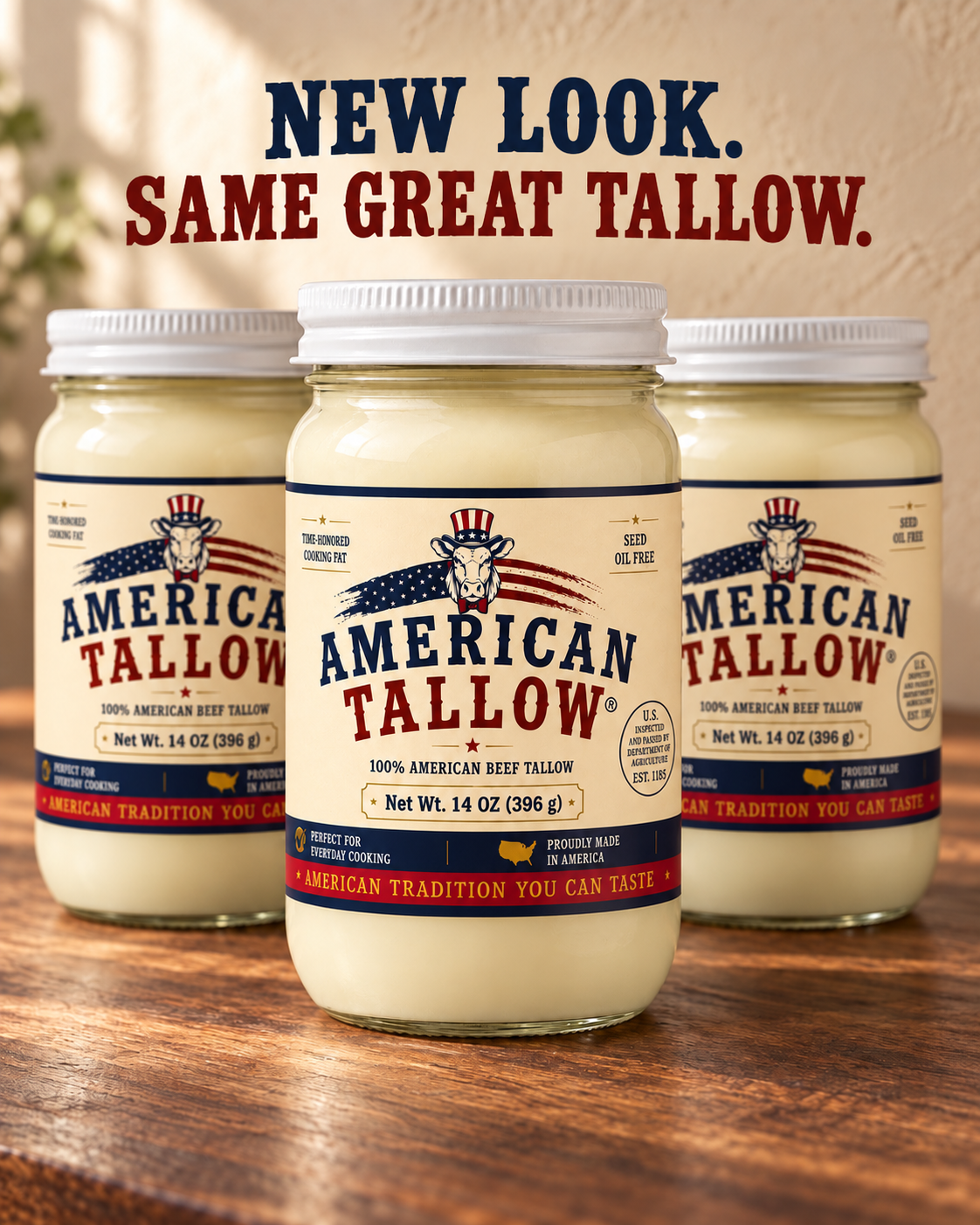 100% Pure American Beef Tallow – 14 oz Glass Jar | Seed Oil Free Cooking Fat
