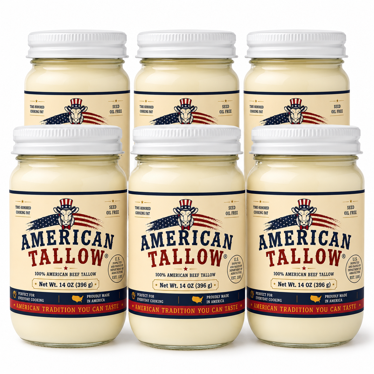 100% Pure American Beef Tallow – 14 oz Glass Jar | Seed Oil Free Cooking Fat