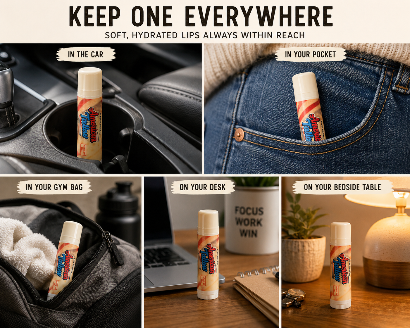 Grass-Fed Beef Tallow Lip Balm – Seed Oil Free Hydration | 4, 8 & 12 Pack Bundles