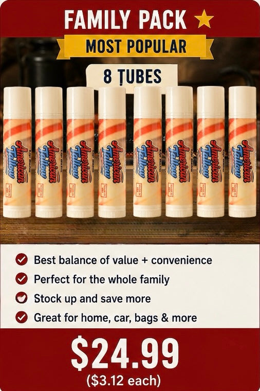Grass-Fed Beef Tallow Lip Balm – Seed Oil Free Hydration | 4, 8 & 12 Pack Bundles