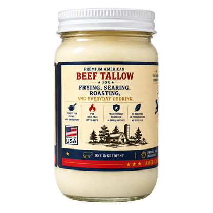 100% Pure American Beef Tallow – 14 oz Glass Jar | Seed Oil Free Cooking Fat