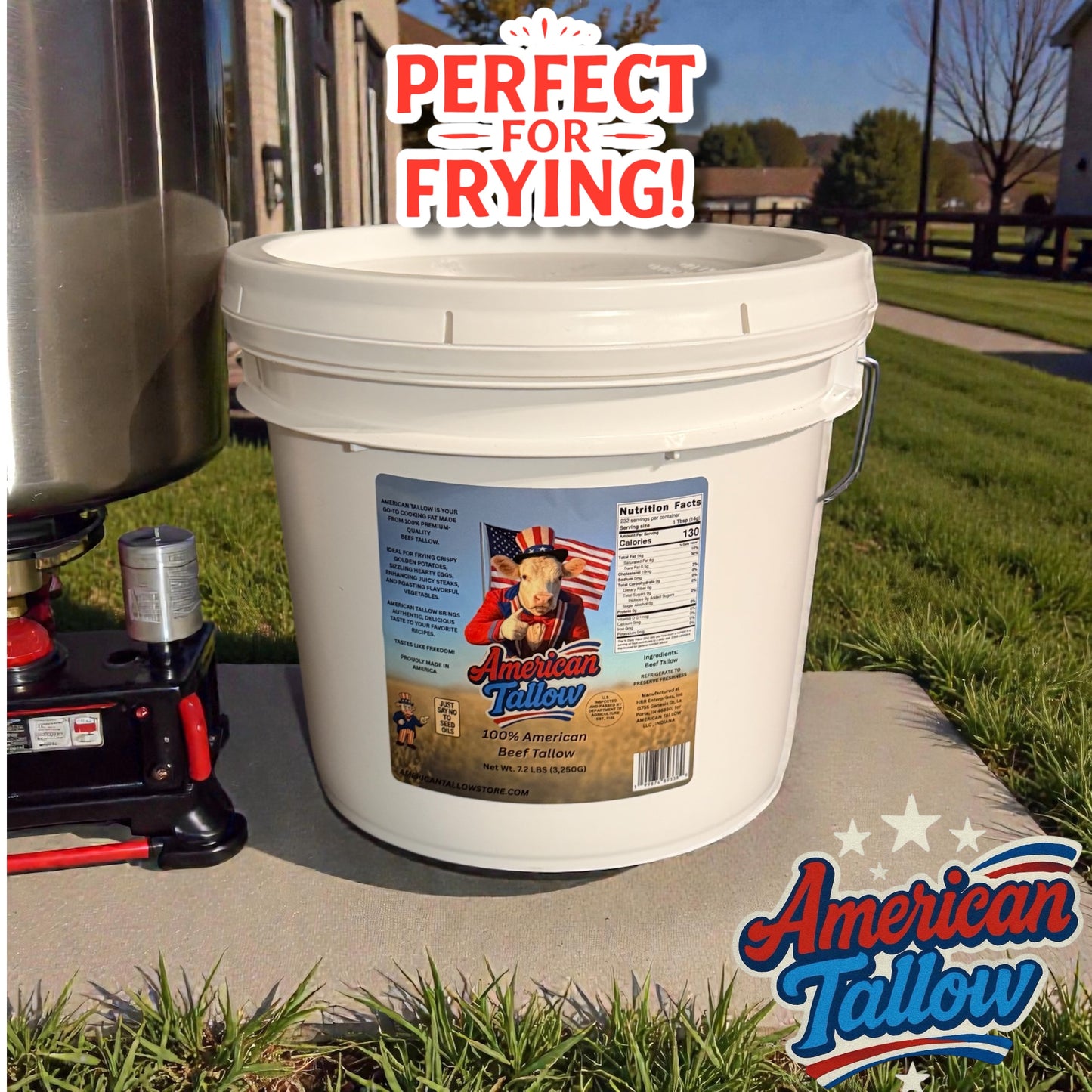100% Pure American Beef Tallow – 1 Gallon Bulk Bucket (7.2 lbs) | Seed Oil Free Cooking Fat