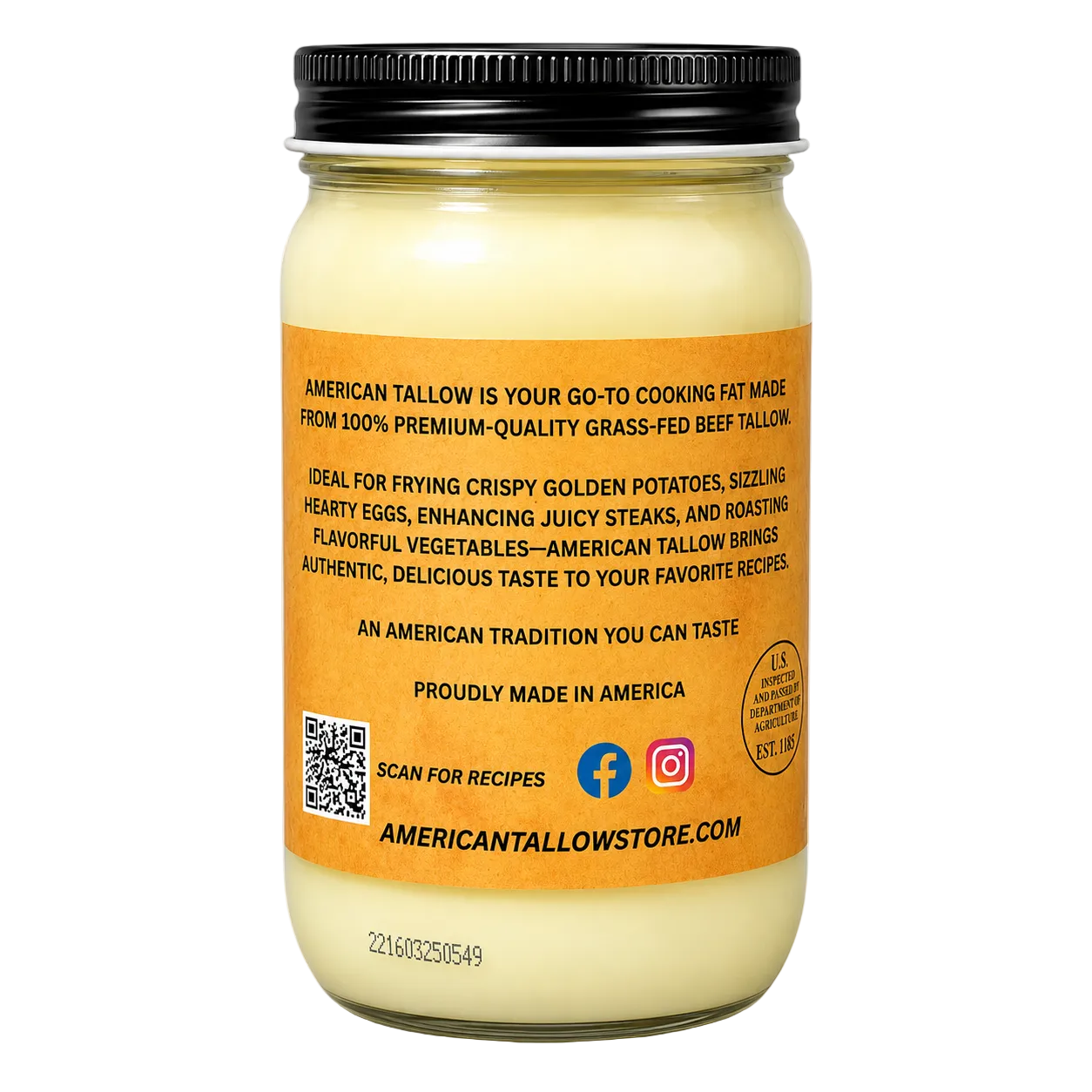 100% Grass-Fed & Grass-Finished Beef Tallow – 14 oz Jar | Non-GMO & Pasture-Raised