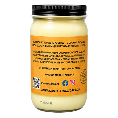 100% Grass-Fed & Grass-Finished Beef Tallow – 14 oz Jar | Non-GMO & Pasture-Raised