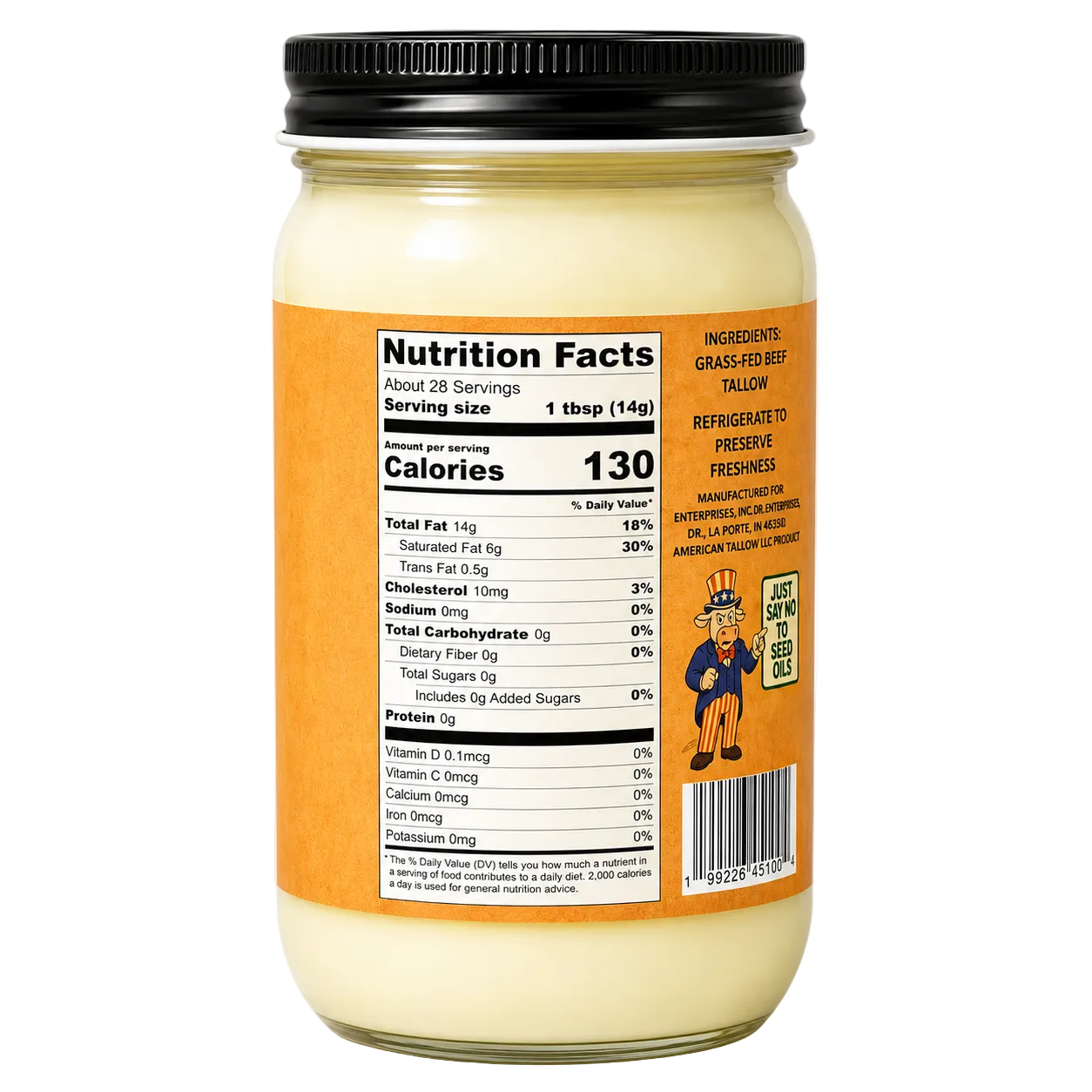 100% Grass-Fed & Grass-Finished Beef Tallow – 14 oz Jar | Non-GMO & Pasture-Raised