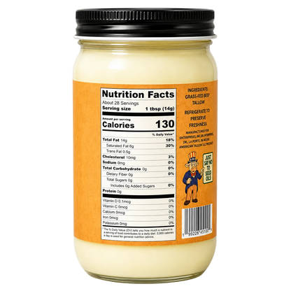 100% Grass-Fed & Grass-Finished Beef Tallow – 14 oz Jar | Non-GMO & Pasture-Raised