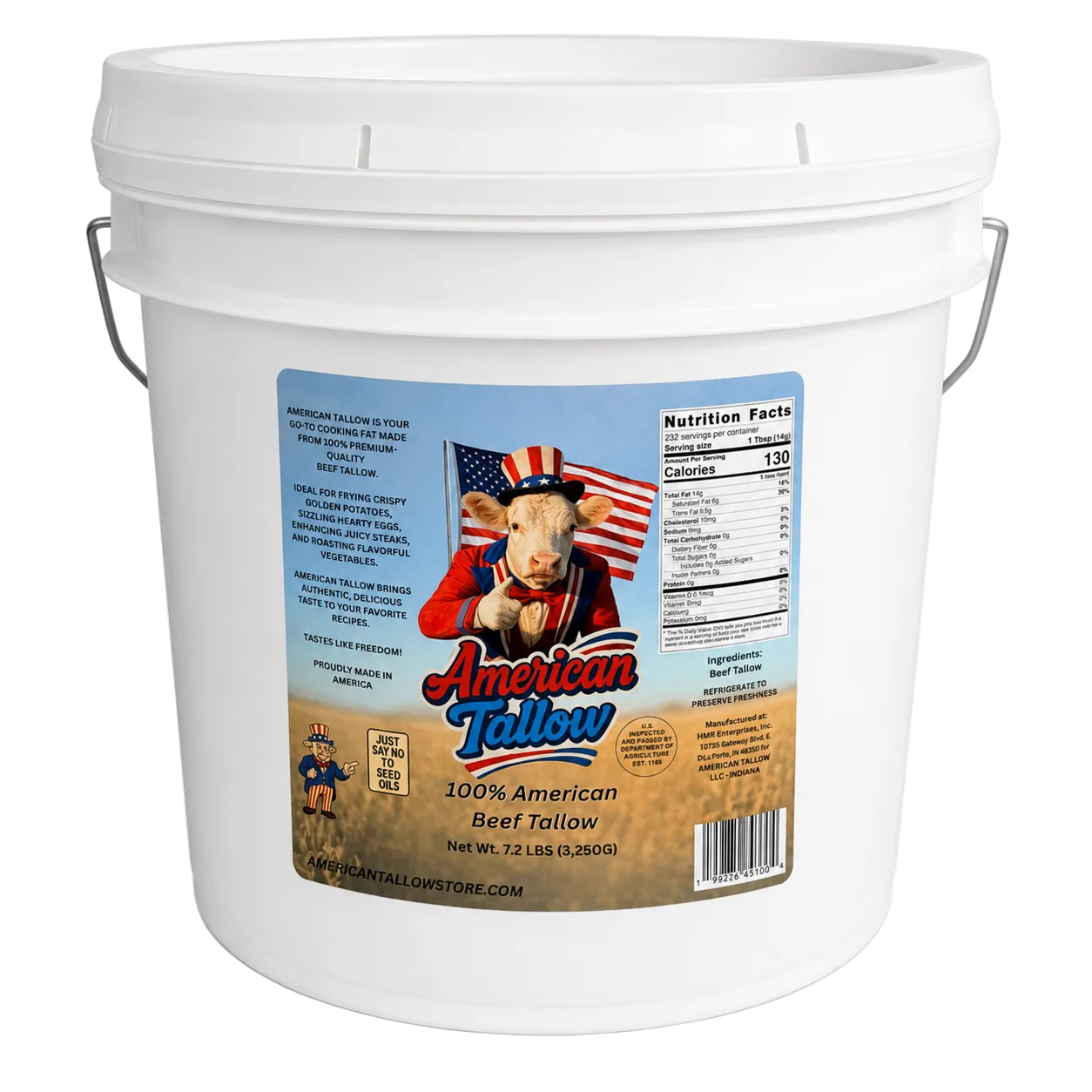 100% Pure American Beef Tallow – 1 Gallon Bulk Bucket (7.2 lbs) | Seed Oil Free Cooking Fat