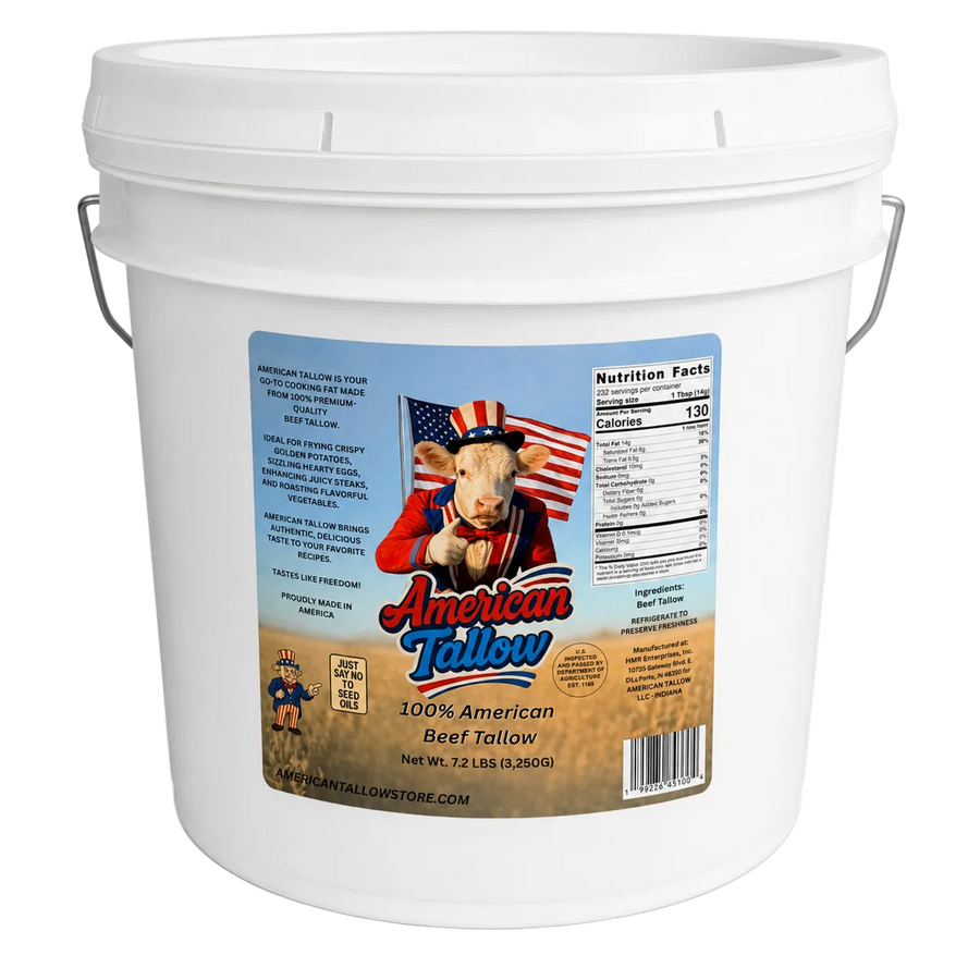 100% Pure American Beef Tallow – 1 Gallon Bulk Bucket (7.2 lbs) | Seed Oil Free Cooking Fat