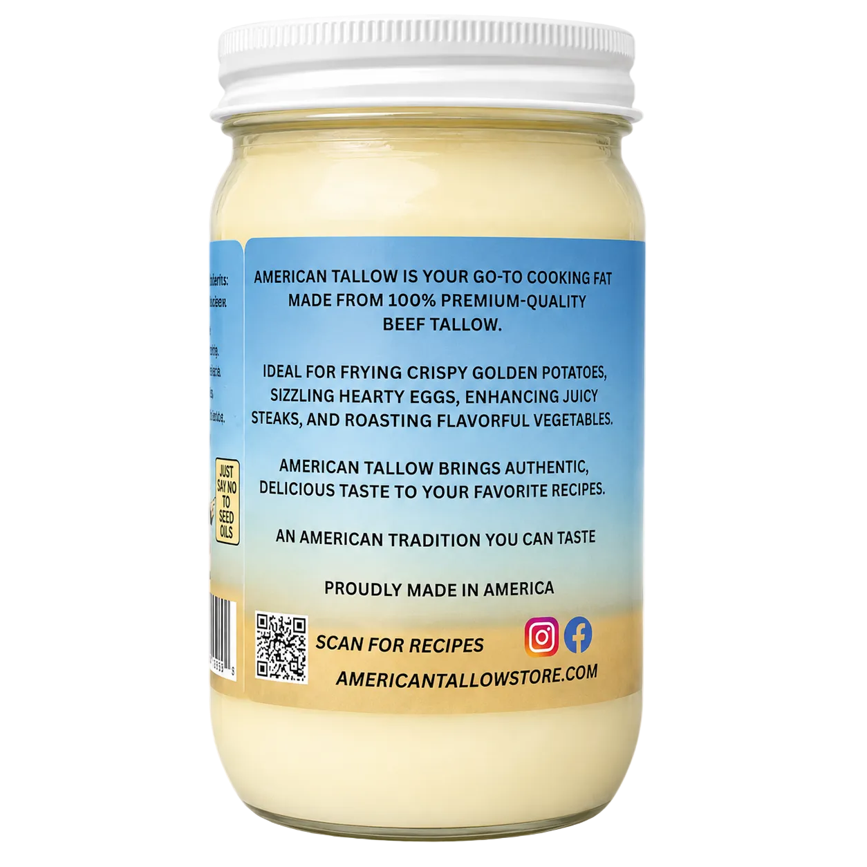 100% American Beef Tallow - 14 oz Glass Jar | Seed Oil Free Cooking Fat