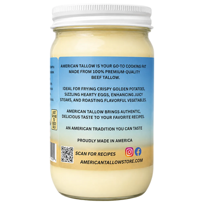 100% American Beef Tallow - 14 oz Glass Jar | Seed Oil Free Cooking Fat