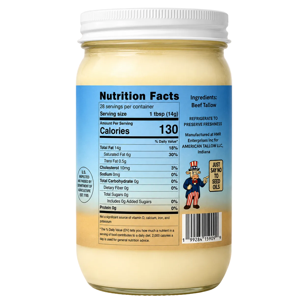 100% American Beef Tallow - 14 oz Glass Jar | Seed Oil Free Cooking Fat