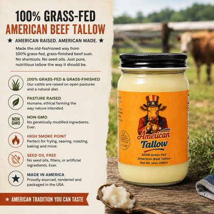 100% Grass-Fed & Grass-Finished Beef Tallow – 14 oz Jar | Non-GMO & Pasture-Raised