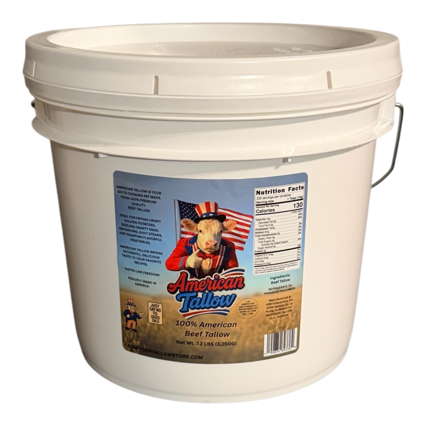 100% Pure American Beef Tallow – 1 Gallon Bulk Bucket (7.2 lbs) | Seed Oil Free Cooking Fat
